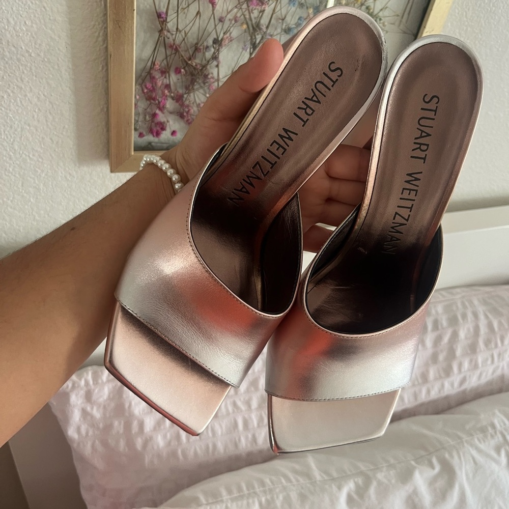 Stuart Weitzman Block Heels Size 8.5 Rose Gold - image 8